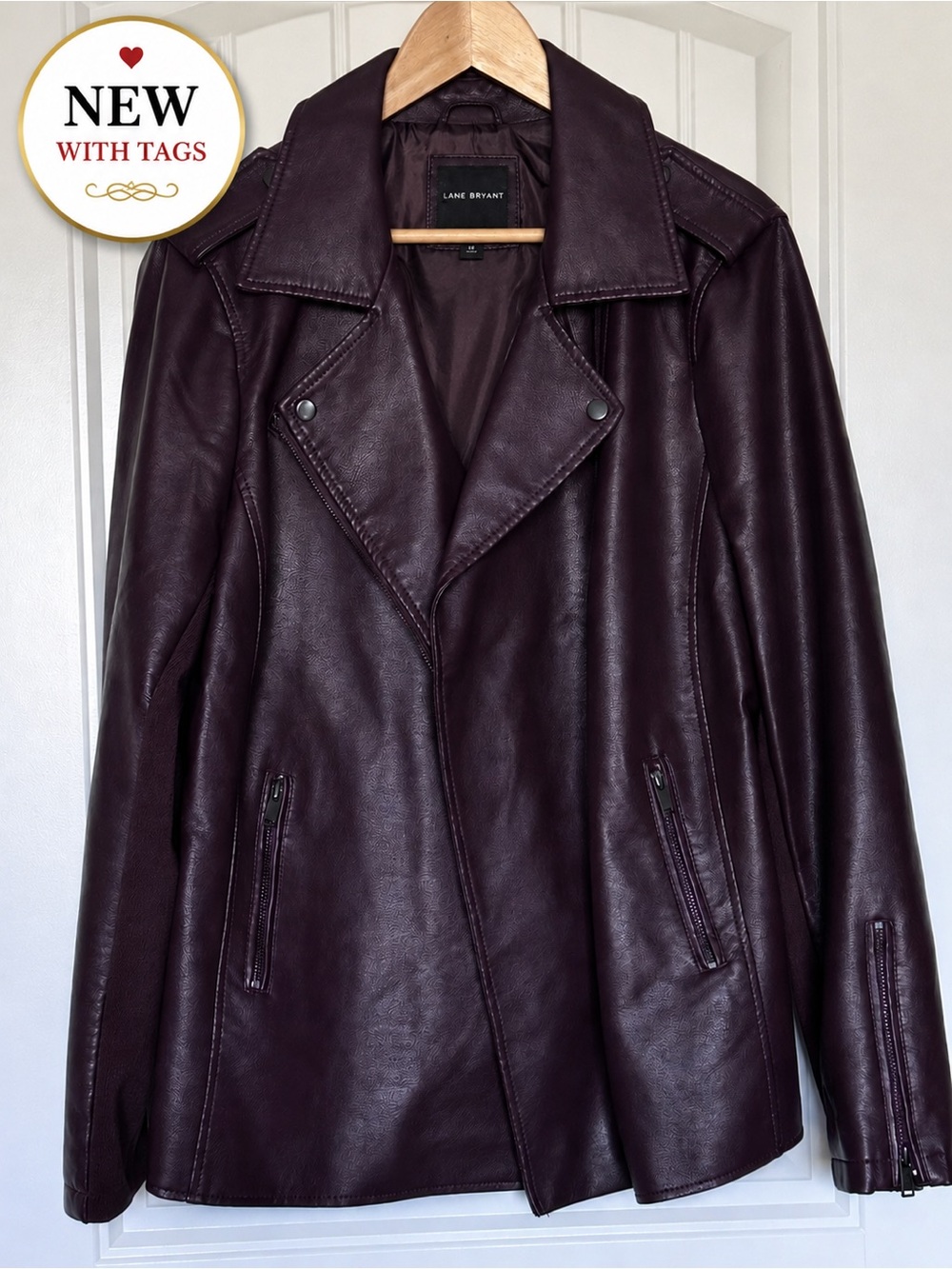 Lane Bryant Burgundy Faux Leather Moto Jacket Plus Size 18/20